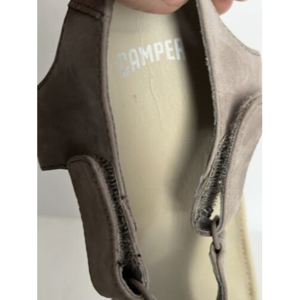 CAMPER •40/ 9• Nubuck Leather Micro Wedge T-Strap Sandals $160 Pastel Gray Grey - Picture 8 of 11